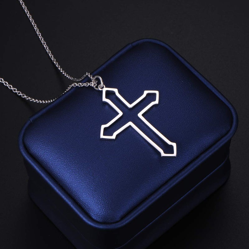 FLYOW 925 Sterling Silver Cross Pendant Necklace for Men Women, 24 Inches Silver Chain - Image 4
